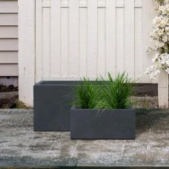 KANTE 31.4" & 23.6"L Rectangular Charcoal Finish Lightweight Concrete Long Planters w/Drainage Hole Set of 2, Outdoor/Indoor -Vigoro Platers Store charcoal kante plant pots rf0264ac c60121 31 1000