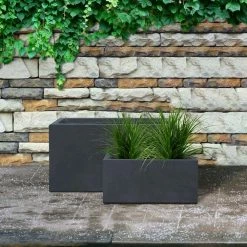 KANTE 31.4" & 23.6"L Rectangular Charcoal Finish Lightweight Concrete Long Planters w/Drainage Hole Set of 2, Outdoor/Indoor -Vigoro Platers Store charcoal kante plant pots rf0264ac c60121 66 1000
