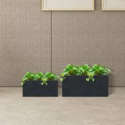 KANTE 31.4" & 23.6"L Rectangular Charcoal Finish Lightweight Concrete Long Planters w/Drainage Hole Set of 2, Outdoor/Indoor -Vigoro Platers Store charcoal kante plant pots rf0264ac c60121 fa 1000