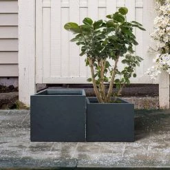 KANTE 17.3 in. W Square Charcoal Lightweight Concrete and Fiberglass Planters with Drainage Holes (Set of 2) 12 KANTE 17.3 in. W Square Charcoal Lightweight Concrete and Fiberglass Planters with Drainage Holes (Set of 2) -Vigoro Platers Store charcoal kante plant pots rf2015015bc c60121 1f 1000