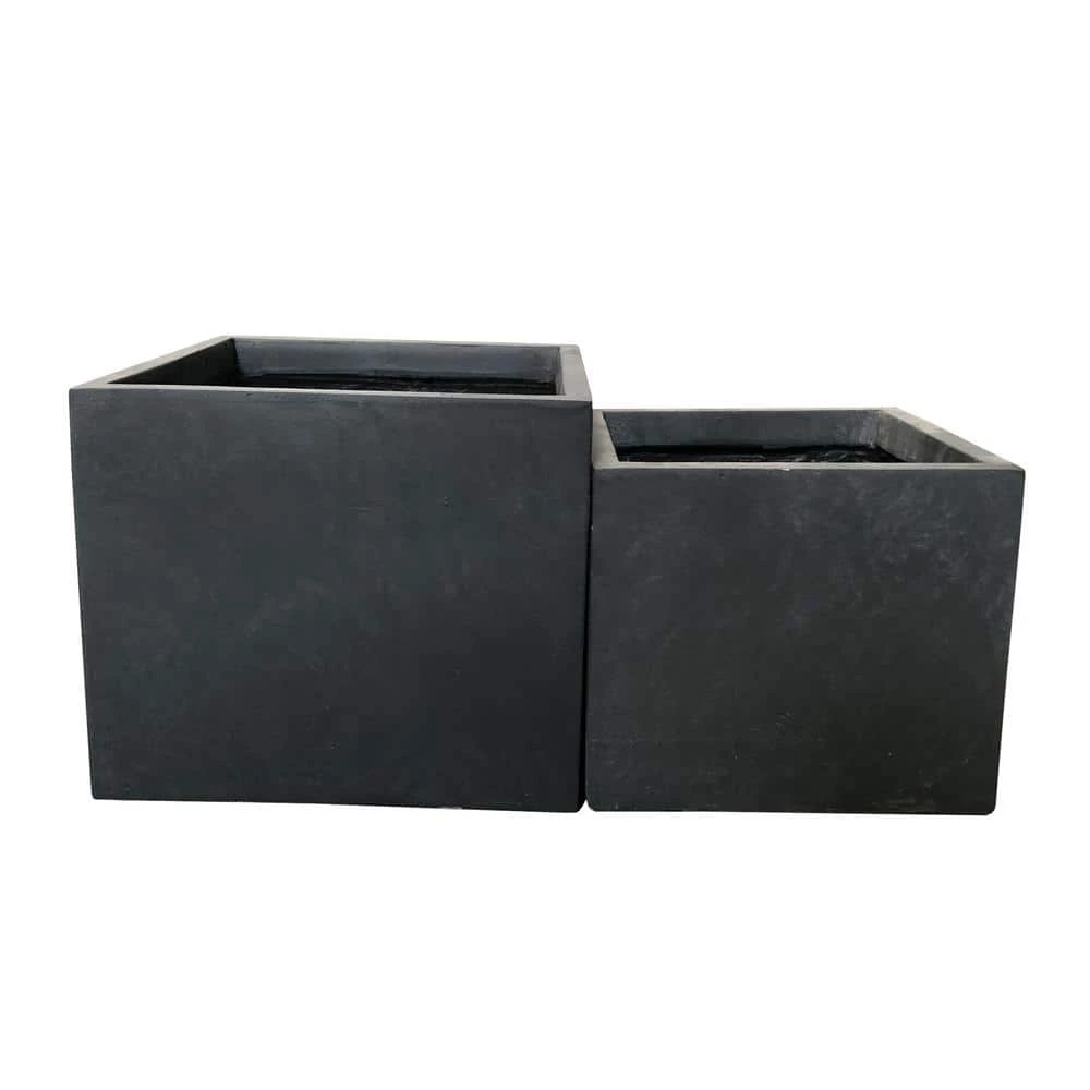 KANTE 17.3 in. W Square Charcoal Lightweight Concrete and Fiberglass Planters with Drainage Holes (Set of 2) 3 KANTE 17.3 in. W Square Charcoal Lightweight Concrete and Fiberglass Planters with Drainage Holes (Set of 2)