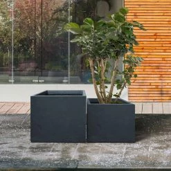 KANTE 17.3 in. W Square Charcoal Lightweight Concrete and Fiberglass Planters with Drainage Holes (Set of 2) 15 KANTE 17.3 in. W Square Charcoal Lightweight Concrete and Fiberglass Planters with Drainage Holes (Set of 2) -Vigoro Platers Store charcoal kante plant pots rf2015015bc c60121 76 1000