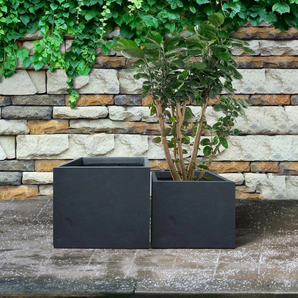 KANTE 17.3 in. W Square Charcoal Lightweight Concrete and Fiberglass Planters with Drainage Holes (Set of 2) 8 KANTE 17.3 in. W Square Charcoal Lightweight Concrete and Fiberglass Planters with Drainage Holes (Set of 2) - Image 6