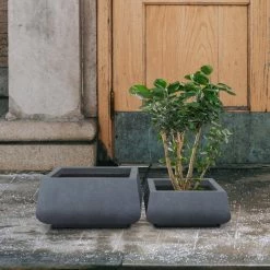 KANTE 21.2 in. and 16.1 in. W Square Charcoal Finish Lightweight Concrete/Fiberglass Planters with Drainage Holes (Set of 2) -Vigoro Platers Store charcoal kante plant pots rf2015018ab c60121 1f 1000