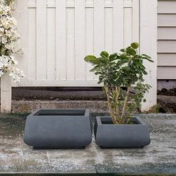 KANTE 21.2 in. and 16.1 in. W Square Charcoal Finish Lightweight Concrete/Fiberglass Planters with Drainage Holes (Set of 2) -Vigoro Platers Store charcoal kante plant pots rf2015018ab c60121 44 1000