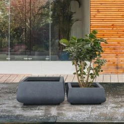 KANTE 21.2 in. and 16.1 in. W Square Charcoal Finish Lightweight Concrete/Fiberglass Planters with Drainage Holes (Set of 2) -Vigoro Platers Store charcoal kante plant pots rf2015018ab c60121 76 1000