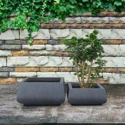 KANTE 21.2 in. and 16.1 in. W Square Charcoal Finish Lightweight Concrete/Fiberglass Planters with Drainage Holes (Set of 2) -Vigoro Platers Store charcoal kante plant pots rf2015018ab c60121 fa 1000