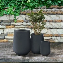 KANTE 26.5 in., 20 in. & 13.1 in. H Round Charcoal Concrete Tall Planters (Set of 3), Outdoor Indoor Large with Drainage Holes -Vigoro Platers Store charcoal kante plant pots rf2015023abc c60121 31 1000