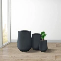 KANTE 26.5 in., 20 in. & 13.1 in. H Round Charcoal Concrete Tall Planters (Set of 3), Outdoor Indoor Large with Drainage Holes -Vigoro Platers Store charcoal kante plant pots rf2015023abc c60121 44 1000