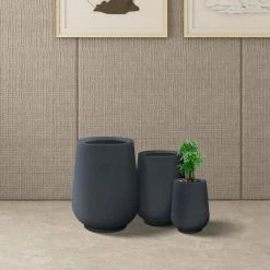 KANTE 26.5 in., 20 in. & 13.1 in. H Round Charcoal Concrete Tall Planters (Set of 3), Outdoor Indoor Large with Drainage Holes -Vigoro Platers Store charcoal kante plant pots rf2015023abc c60121 76 1000