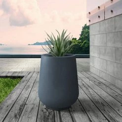 KANTE 10.63 in. x 13.78 in. Round Charcoal Lightweight Concrete and Weather Resistant Fiberglass Planter w/Drainage Hole 12 KANTE 10.63 in. x 13.78 in. Round Charcoal Lightweight Concrete and Weather Resistant Fiberglass Planter w/Drainage Hole -Vigoro Platers Store charcoal kante plant pots rf2015023c c60121 c3 1000