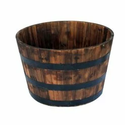Vigoro 25.98 in. Dia x 16.54 in. H Round Wooden Barrel Planter