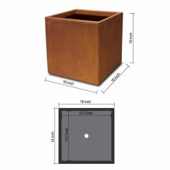 KANTE 16in.H Square Faux Weathering Steel Finish Lightweight Concrete Durable Elegant Planter w/Drainage Hole, Home and Garden -Vigoro Platers Store faux weathering steel kante plant pots rf0001c c91942 1f 1000