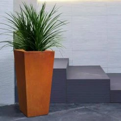 KANTE 24.4 in. H Rectangle Faux Weathering Steel Lightweight Concrete Tapered Tall Planter with Drainage Hole, Outdoor/Indoor -Vigoro Platers Store faux weathering steel kante plant pots rf0004c c91942 31 1000