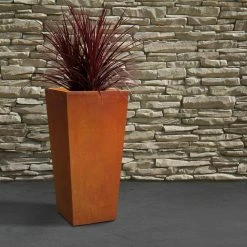 KANTE 24.4 in. H Rectangle Faux Weathering Steel Lightweight Concrete Tapered Tall Planter with Drainage Hole, Outdoor/Indoor -Vigoro Platers Store faux weathering steel kante plant pots rf0004c c91942 fa 1000