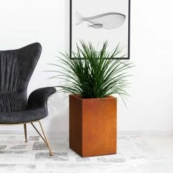 KANTE 19 in. H Faux Weathering Steel Concrete Tall Square Planter, Modern Outdoor/Indoor Lightweight with Drainage Hole -Vigoro Platers Store faux weathering steel kante plant pots rf0007c c91942 1f 1000