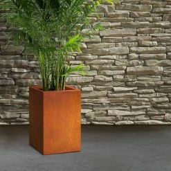 KANTE 19 in. H Faux Weathering Steel Concrete Tall Square Planter, Modern Outdoor/Indoor Lightweight with Drainage Hole -Vigoro Platers Store faux weathering steel kante plant pots rf0007c c91942 76 1000