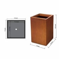 KANTE 19 in. H Faux Weathering Steel Concrete Tall Square Planter, Modern Outdoor/Indoor Lightweight with Drainage Hole -Vigoro Platers Store faux weathering steel kante plant pots rf0007c c91942 c3 1000
