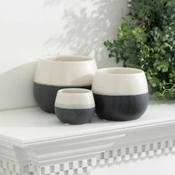 SULLIVANS Black And White Ceramic Pot - Set of 3 -Vigoro Platers Store glaze sullivans plant pots cm2971 4f 1000