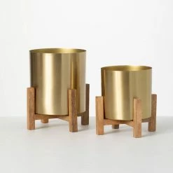 SULLIVANS Brass Planter On Stands - Set of 2