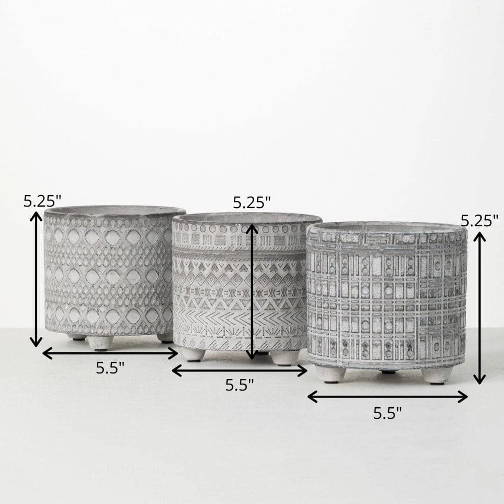SULLIVANS Gray Geometric Print Cement Pot - Set of 3 9 SULLIVANS Gray Geometric Print Cement Pot - Set of 3 - Image 7