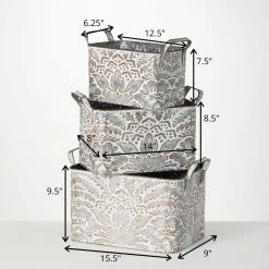 SULLIVANS 9.5 in., 8.5 in. and 7.5 in. Gray Metal Flourish Planter with Handles - (Set of 3) 9 SULLIVANS 9.5 in., 8.5 in. and 7.5 in. Gray Metal Flourish Planter with Handles - (Set of 3) -Vigoro Platers Store gray sullivans plant pots met1823 1f 1000