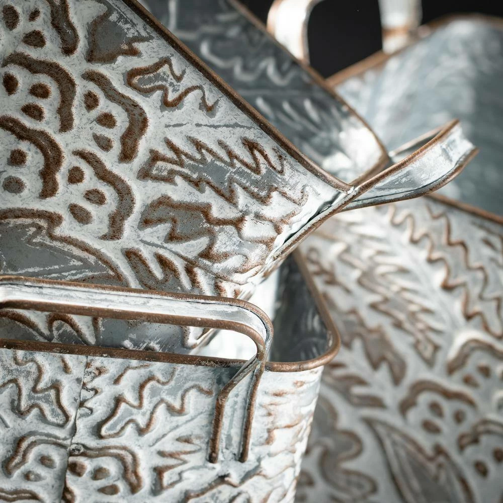 SULLIVANS 9.5 in., 8.5 in. and 7.5 in. Gray Metal Flourish Planter with Handles - (Set of 3) 4 SULLIVANS 9.5 in., 8.5 in. and 7.5 in. Gray Metal Flourish Planter with Handles - (Set of 3) - Image 2