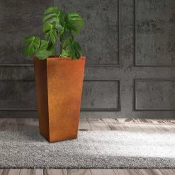 KANTE 28 in. H Iron Oxide Lightweight Concrete Tapered Planter with Drainage Hole, Large Outdoor/Indoor Tall Square Planter -Vigoro Platers Store iron oxide kante plant pots rf0229a s c80621 1f 1000