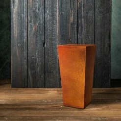 KANTE 28 in. H Iron Oxide Lightweight Concrete Tapered Planter with Drainage Hole, Large Outdoor/Indoor Tall Square Planter -Vigoro Platers Store iron oxide kante plant pots rf0229a s c80621 76 1000
