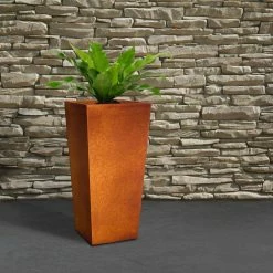 KANTE 28 in. H Iron Oxide Lightweight Concrete Tapered Planter with Drainage Hole, Large Outdoor/Indoor Tall Square Planter -Vigoro Platers Store iron oxide kante plant pots rf0229a s c80621 fa 1000