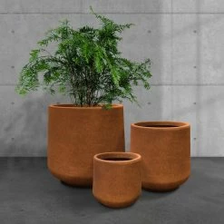 KANTE 17.3 in., 13.4 in., & 10.6 in. H Round Iron Oxide Concrete Planter (Set of 3) Outdoor Indoor Large Pots w/Drainage Holes -Vigoro Platers Store iron oxide kante plant pots rf2015022bcd c80621 76 1000