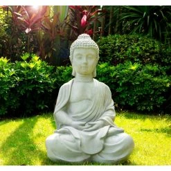 KANTE 25.6 in. H Natural Concrete/Fiberglass Indoor Outdoor Sitting Meditating Zen Buddha Statue -Vigoro Platers Store kante garden statues osp141006 c80021 1f 1000