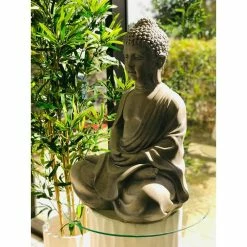 KANTE 25.6 in. H Natural Concrete/Fiberglass Indoor Outdoor Sitting Meditating Zen Buddha Statue -Vigoro Platers Store kante garden statues osp141006 c80021 76 1000