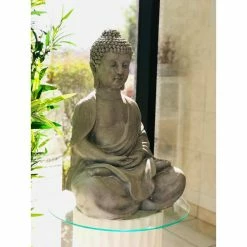 KANTE 25.6 in. H Natural Concrete/Fiberglass Indoor Outdoor Sitting Meditating Zen Buddha Statue -Vigoro Platers Store kante garden statues osp141006 c80021 d4 1000