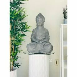 KANTE 25.6 in. H Natural Concrete/Fiberglass Indoor Outdoor Sitting Meditating Zen Buddha Statue -Vigoro Platers Store kante garden statues osp141006 c80021 fa 1000