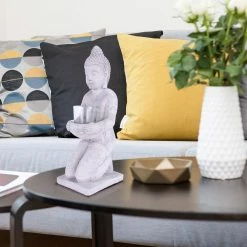 KANTE 12.8 in. H Gray Cement Buddha Tealight Candle Holder Garden Statue Ornament -Vigoro Platers Store kante garden statues sx20200173 1f 1000