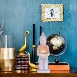 KANTE 12.8 in. H Gray Cement Buddha Tealight Candle Holder Garden Statue Ornament -Vigoro Platers Store kante garden statues sx20200173 44 1000