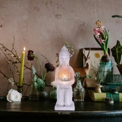 KANTE 12.8 in. H Gray Cement Buddha Tealight Candle Holder Garden Statue Ornament -Vigoro Platers Store kante garden statues sx20200173 4f 1000