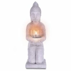 KANTE 12.8 in. H Gray Cement Buddha Tealight Candle Holder Garden Statue Ornament -Vigoro Platers Store kante garden statues sx20200173 fa 1000