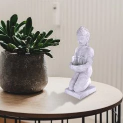 KANTE 12.8 in. H Gray Cement Buddha Garden Statue Tealight Candle Holder Ornament -Vigoro Platers Store kante garden statues sx20200175 1f 1000