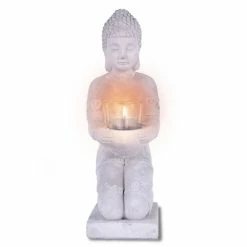 KANTE 12.8 in. H Gray Cement Buddha Garden Statue Tealight Candle Holder Ornament -Vigoro Platers Store kante garden statues sx20200175 44 1000