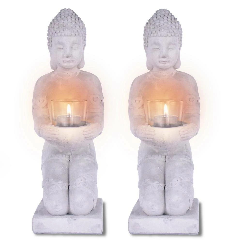 KANTE 12.8 in. H Gray Cement Buddha Garden Statue Tealight Candle Holder Ornament (2-Pack) 5 KANTE 12.8 in. H Gray Cement Buddha Garden Statue Tealight Candle Holder Ornament (2-Pack) - Image 3
