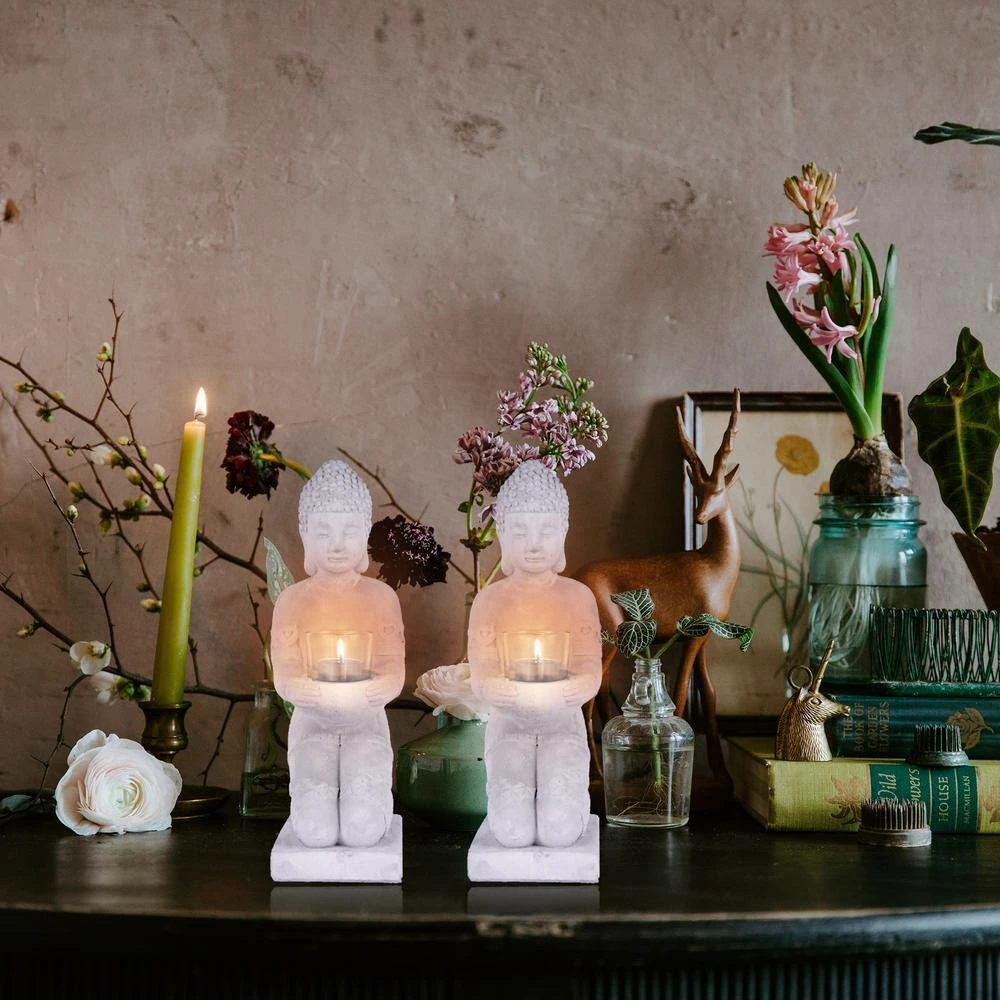 KANTE 12.8 in. H Gray Cement Buddha Garden Statue Tealight Candle Holder Ornament (2-Pack) 4 KANTE 12.8 in. H Gray Cement Buddha Garden Statue Tealight Candle Holder Ornament (2-Pack) - Image 2
