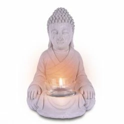 KANTE 6.5 in. H Gray Cement Sitting Buddha Garden Statue Tealight Candle Holder Ornament (2-Pack) -Vigoro Platers Store kante garden statues sx20200177 4f 1000