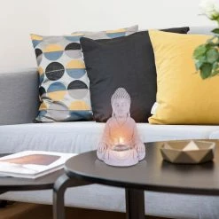 KANTE 6.5 in. H Gray Cement Sitting Buddha Garden Statue Tealight Candle Holder Ornament (2-Pack) -Vigoro Platers Store kante garden statues sx20200177 fa 1000