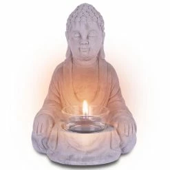 KANTE 6.5 in. H Gray Cement Sitting Buddha Garden Statue Tealight Candle Holder Ornament (2-Pack) -Vigoro Platers Store kante garden statues sx20200178 44 1000