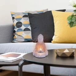 KANTE 6.5 in. H Gray Cement Sitting Buddha Garden Statue Tealight Candle Holder Ornament (2-Pack) -Vigoro Platers Store kante garden statues sx20200178 4f 1000