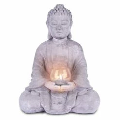 KANTE 14.17 in. H Gray Cement Meditating Buddha Garden Statue Tealight Candle Holder Ornament -Vigoro Platers Store kante garden statues sx20200179 1f 1000