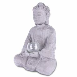 KANTE 14.17 in. H Gray Cement Meditating Buddha Garden Statue Tealight Candle Holder Ornament -Vigoro Platers Store kante garden statues sx20200179 fa 1000