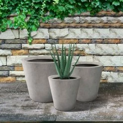 KANTE Large, Medium, Small Round Natural Finish Lightweight Concrete and Weather Resistant Fiberglass Planters (Set of 3) -Vigoro Platers Store natural concrete kante plant pots rc0154bcd c80021 76 1000